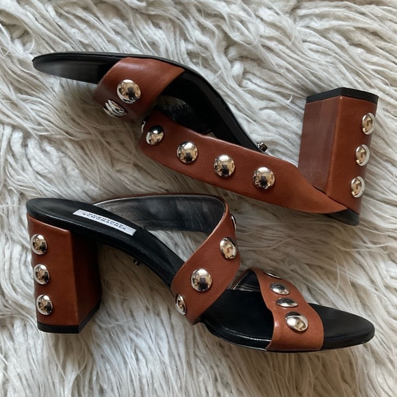 Dorothee Schumacher Brown Leather Studded Block Heel Slide Sandals EUC Size 39 - Picture 5 of 12